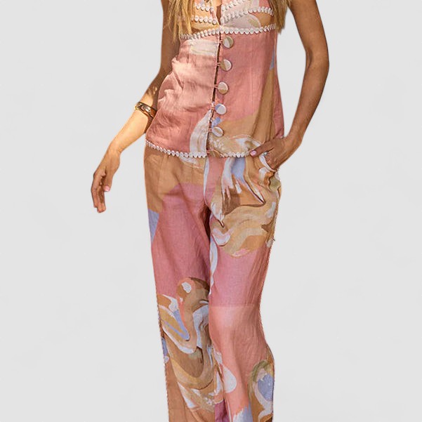 Diana| Calça de cintura alta com estampa artística