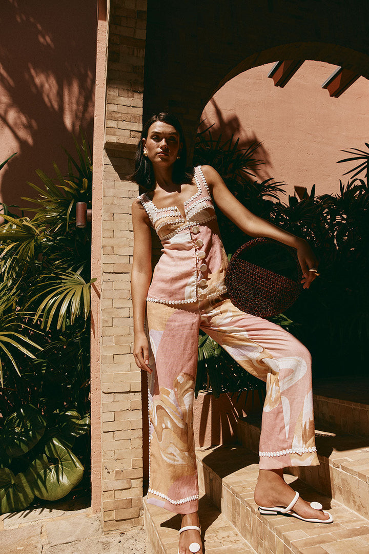 Diana| Calça de cintura alta com estampa artística