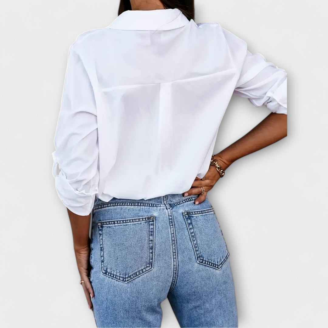 Jessica - Blusa Casual com Decote Pontiagudo