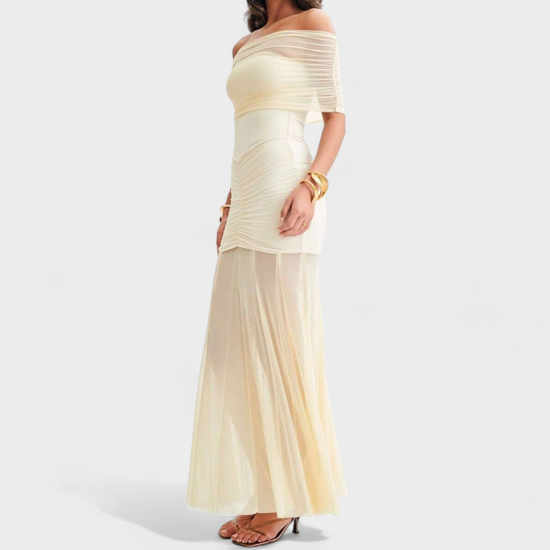 Vitoria - Vestido comprido de malha com ombros descobertos