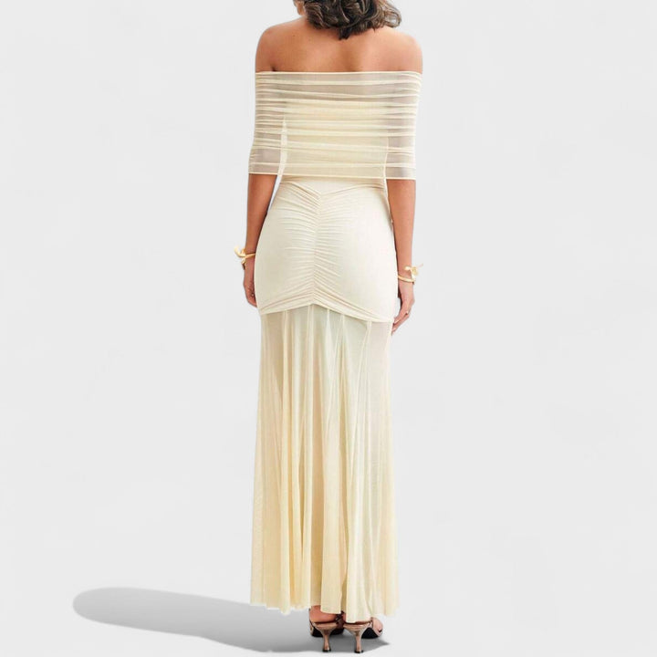 Vitoria - Vestido comprido de malha com ombros descobertos