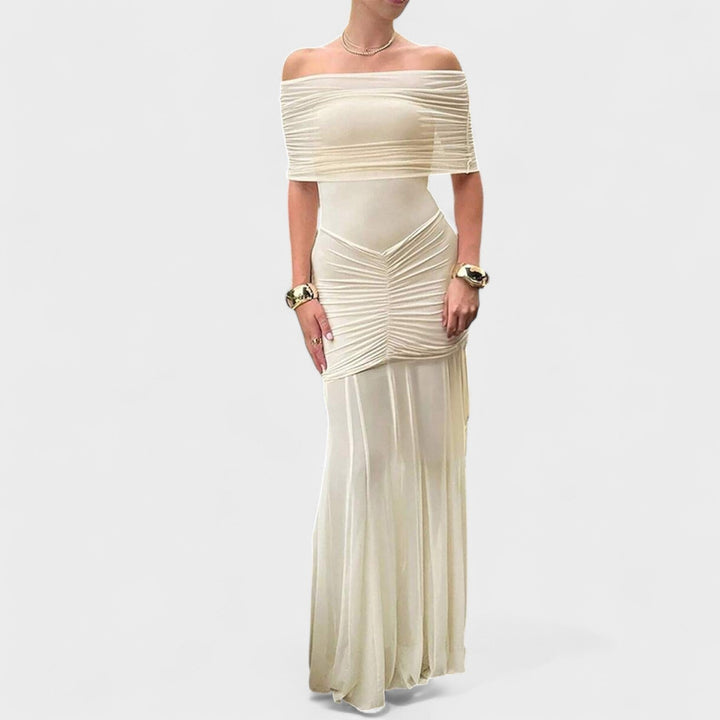 Vitoria - Vestido comprido de malha com ombros descobertos