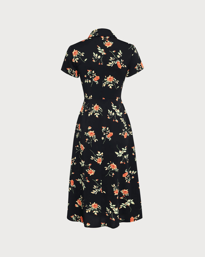 Glória | Vestido Midi Preto Floral