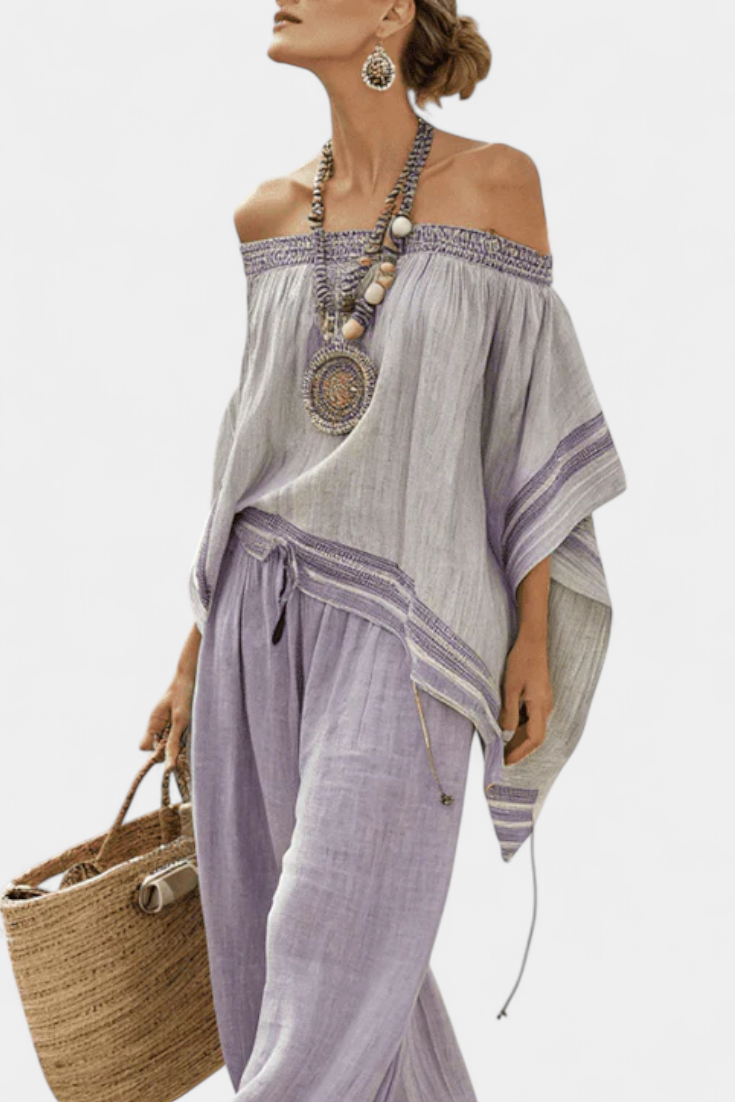 Natália | Conjunto Boêmio Bardot Elegante Em Bambu Leve