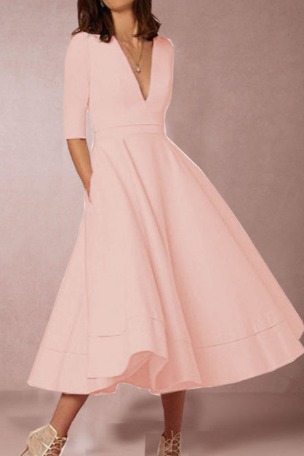 Laura | Vestido Midi Feminino Com Corte Em A, Decote Em V