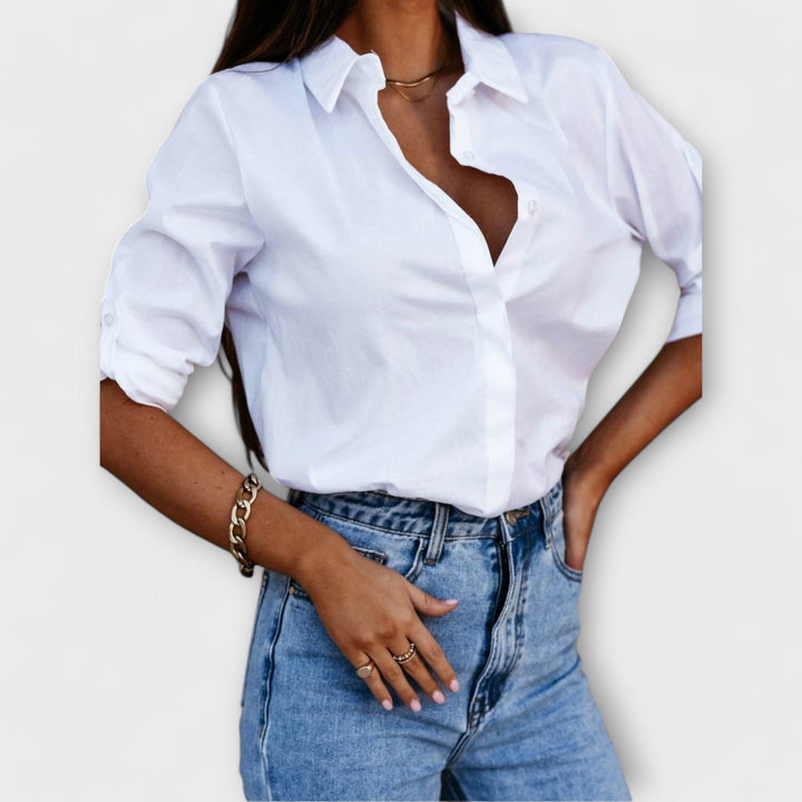 Jessica - Blusa Casual com Decote Pontiagudo
