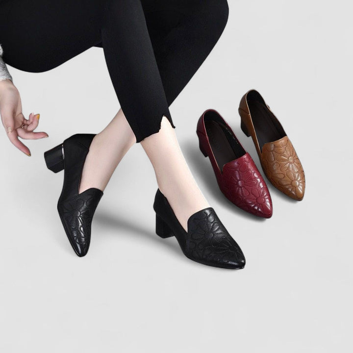 Olene | Sapatos de Salto em Pele Vegan com Bordado Suave