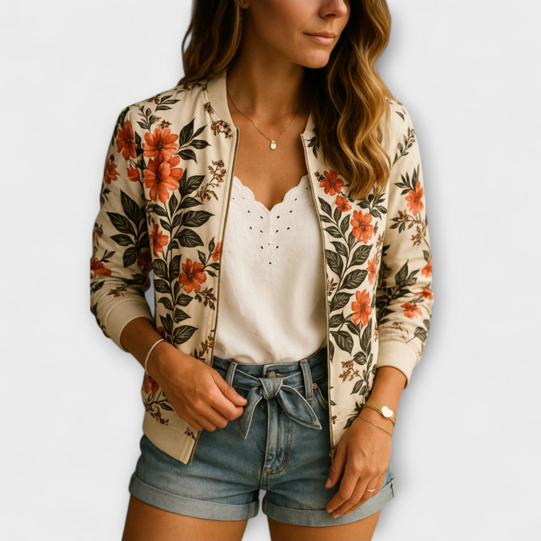 Andreia - Casaco bomber elegante com padrão floral