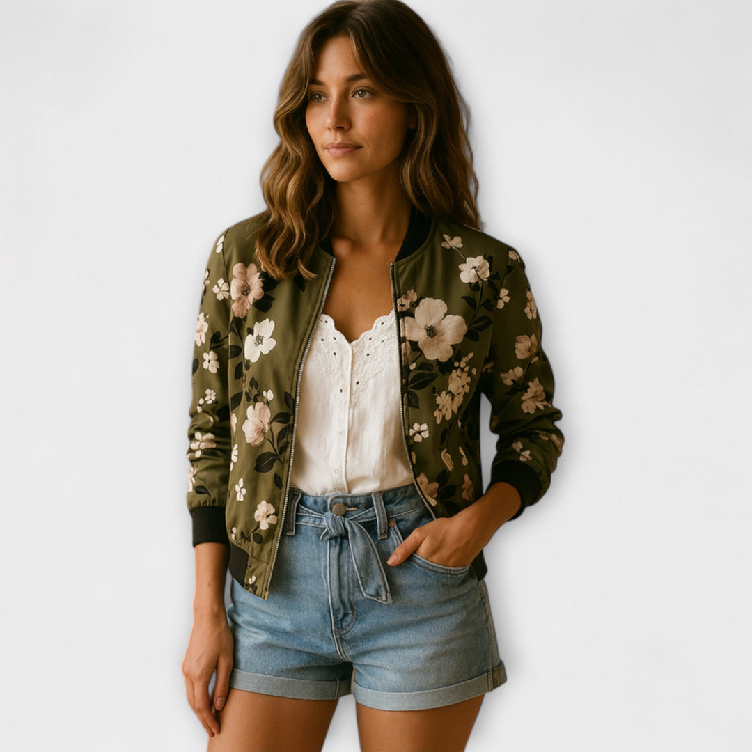 Andreia - Casaco bomber elegante com padrão floral