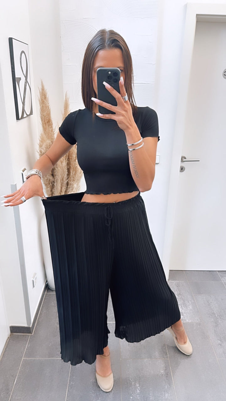 Maya | Calças Plissadas Pretas — Conforto Leve, Corte Fluido