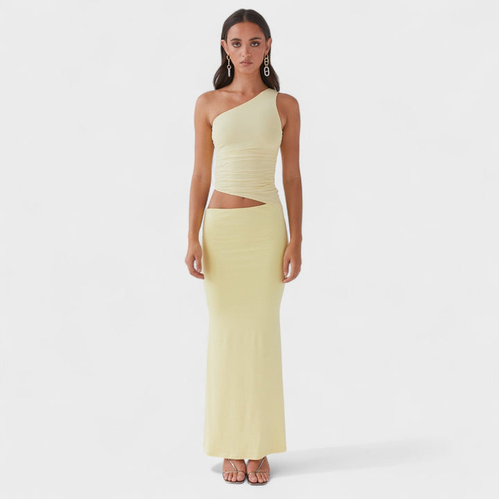 Seranella - Vestido maxi assimétrico com recorte