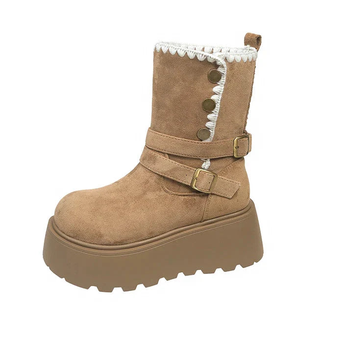 Irene | Botas com plataforma com fivela elegante e forro quente de pelúcia