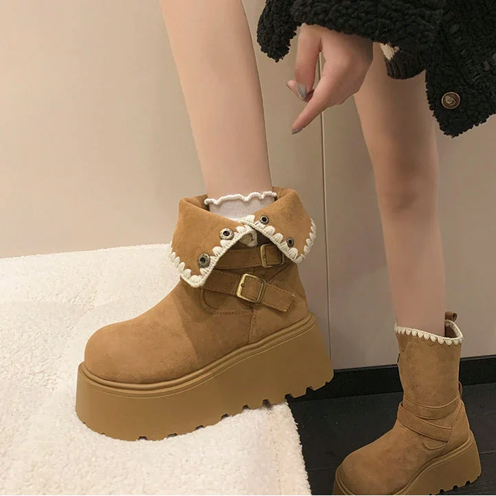 Irene | Botas com plataforma com fivela elegante e forro quente de pelúcia