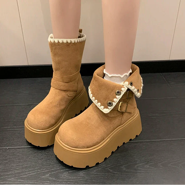 Irene | Botas com plataforma com fivela elegante e forro quente de pelúcia