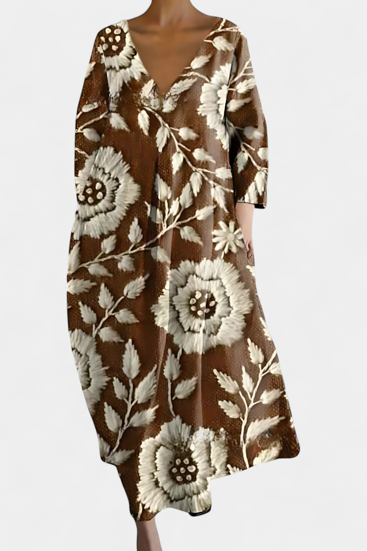 Anne | Vestido Fluido com Decote em V e Estampa Colorida