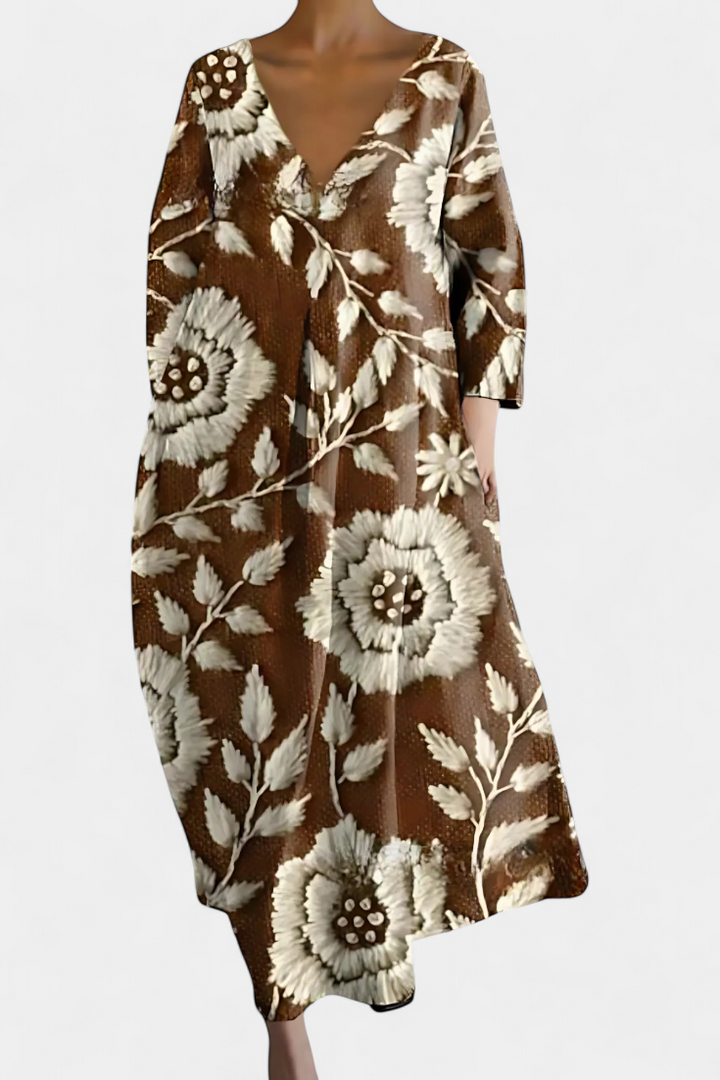 Anne | Vestido Fluido com Decote em V e Estampa Colorida