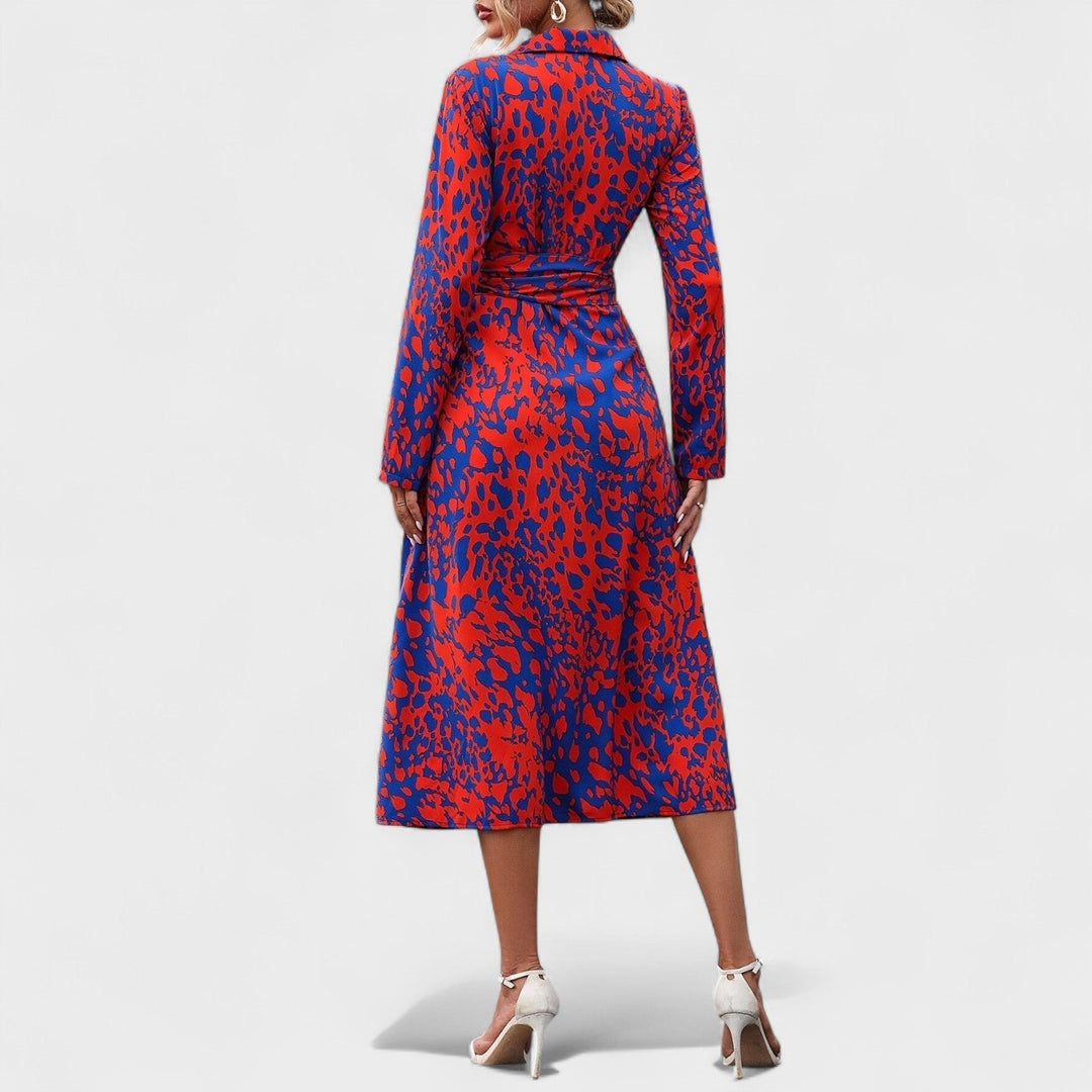 Vestido Bianca – Estilo Animal Print Azul e Vermelho