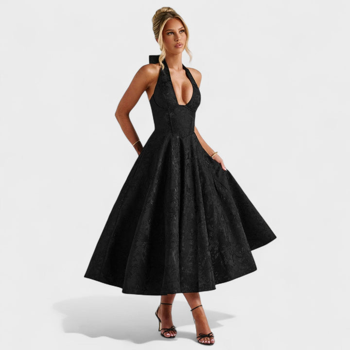 Effie - Vestido midi texturado com decote V