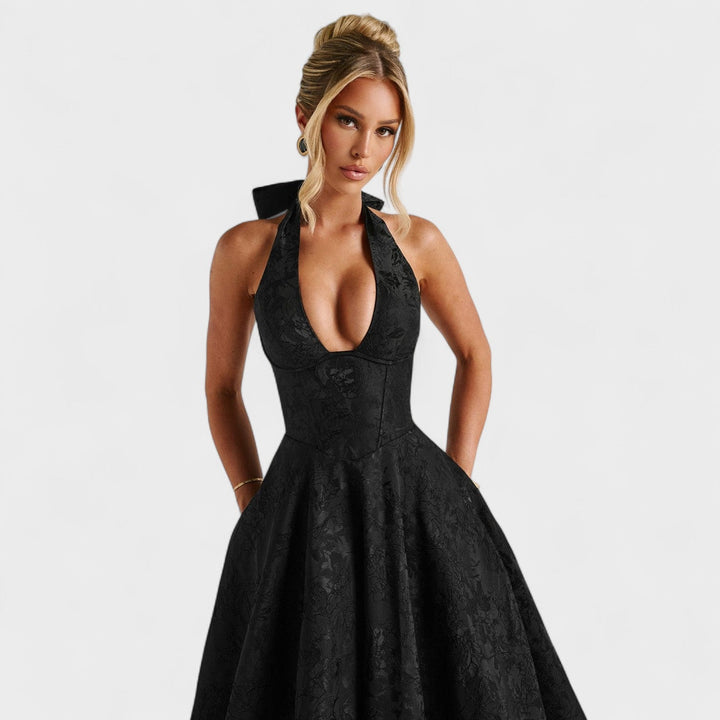 Effie - Vestido midi texturado com decote V