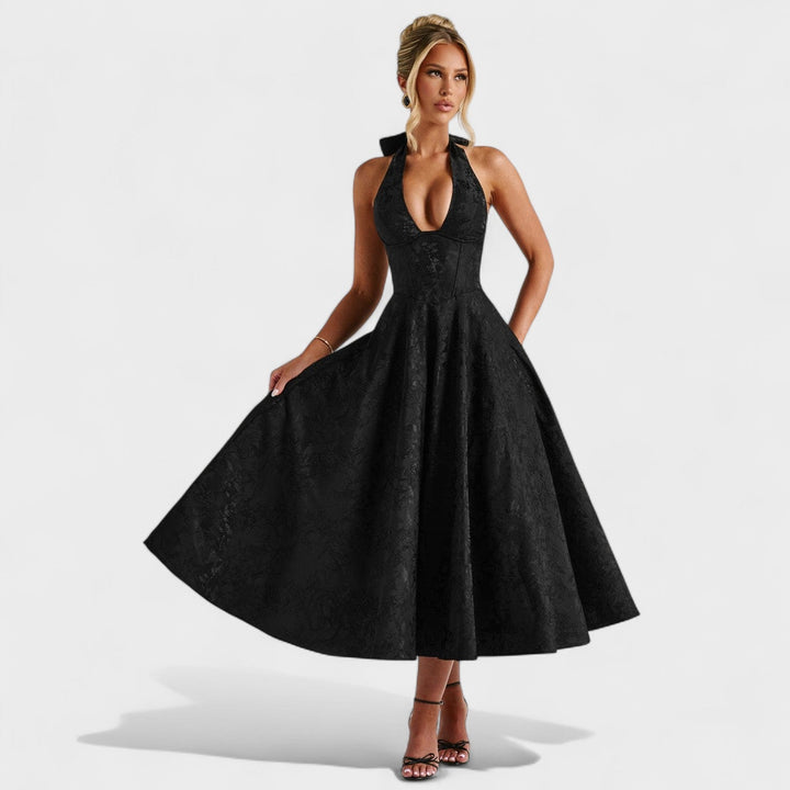 Effie - Vestido midi texturado com decote V