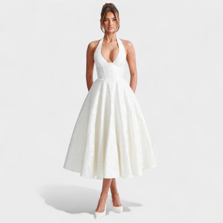 Effie - Vestido midi texturado com decote V