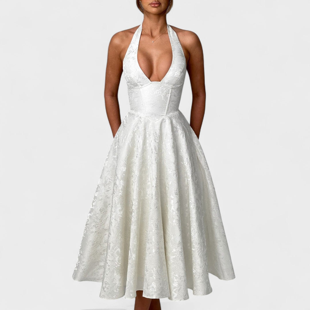 Effie - Vestido midi texturado com decote V