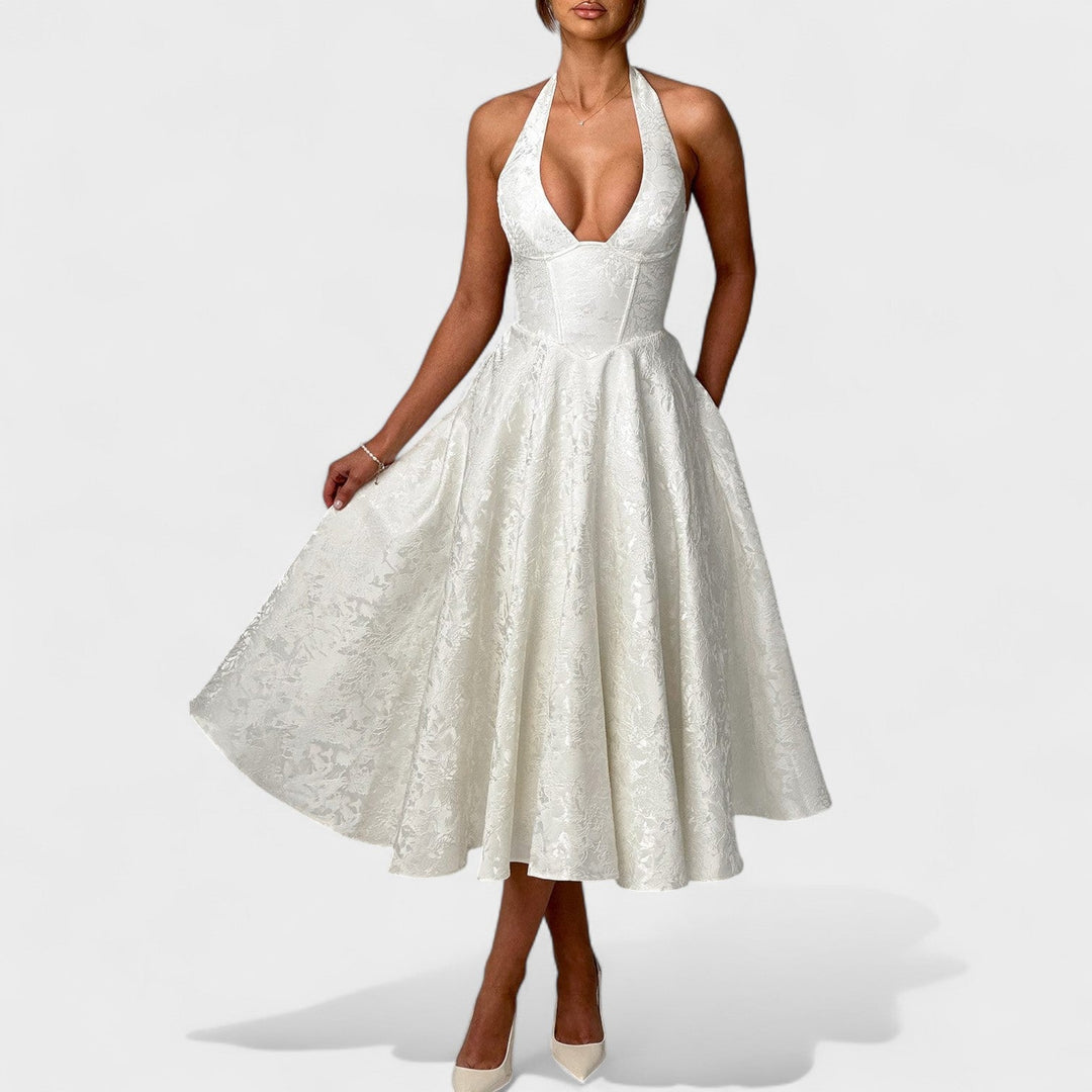 Effie - Vestido midi texturado com decote V