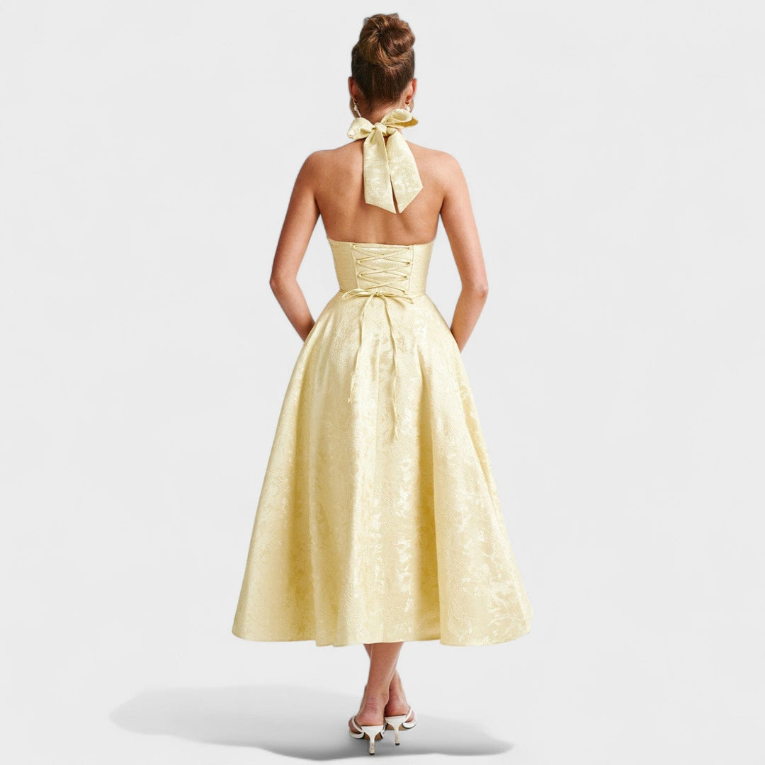 Effie - Vestido midi texturado com decote V