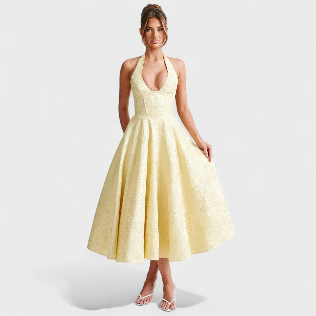 Effie - Vestido midi texturado com decote V