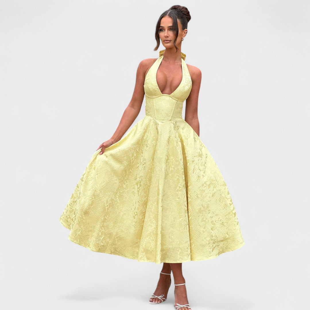 Effie - Vestido midi texturado com decote V