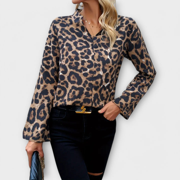 Kat |Casual Leopard Blusa Leopardo com decote